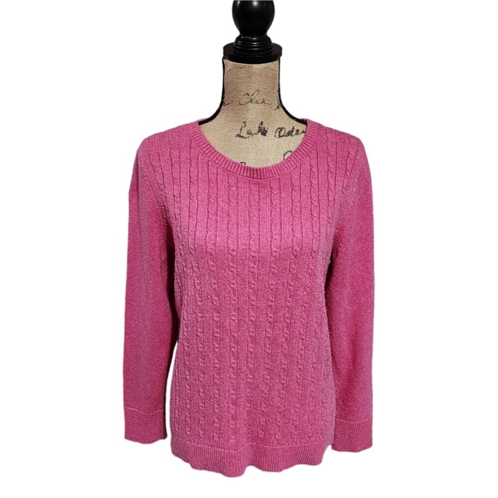 Talbots Pretty in Pink Herringbone Cozy Sweater Size Large